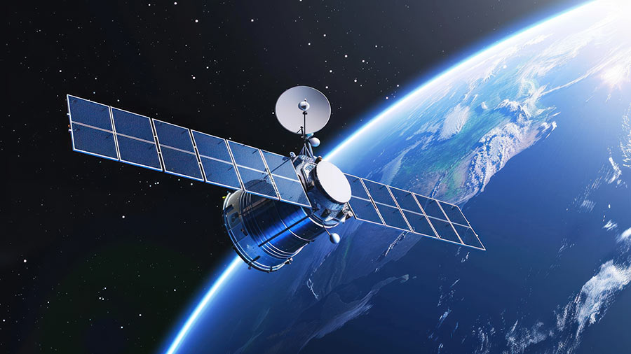 Photo of a satellite orbiting the earth
